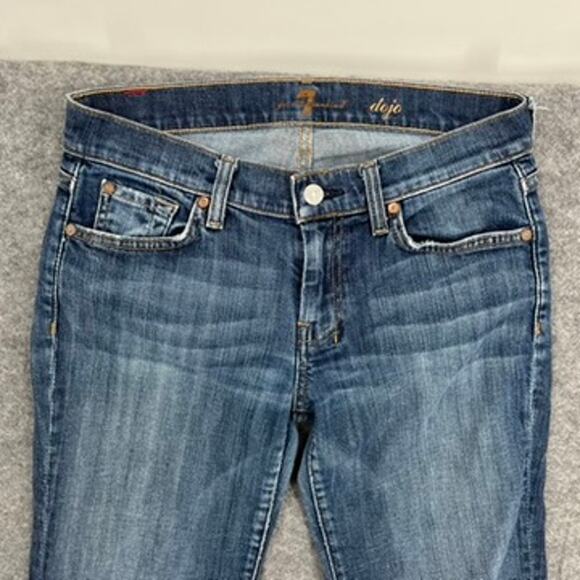 7 For All Mankind Dojo Jeans 27 Medium Blue wash Whiskering Frayed - Picture 3 of 9